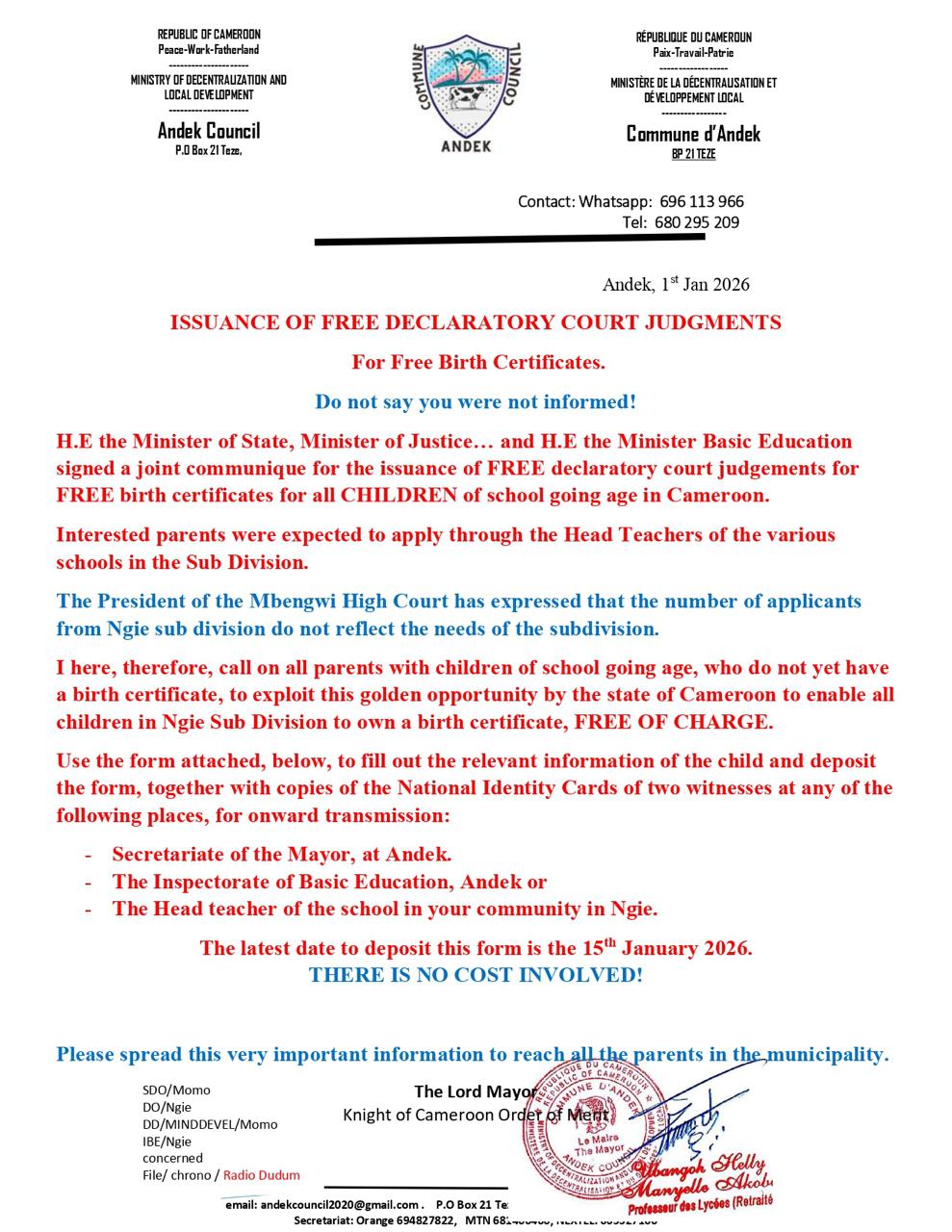 ISSUANCE OF FREE DECLARATORY COURT JUDGMENTS For Free Birth Certificates.
